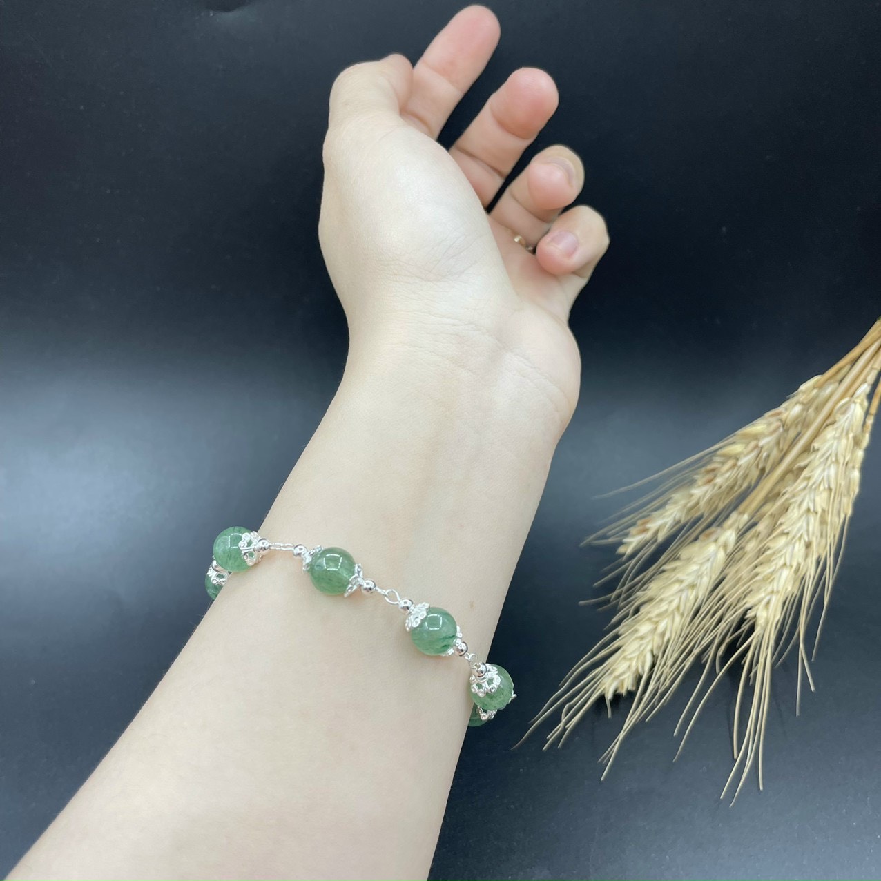 LẮC TAY ĐÁ THẠCH ANH DÂU XANH MIX BẠC S925