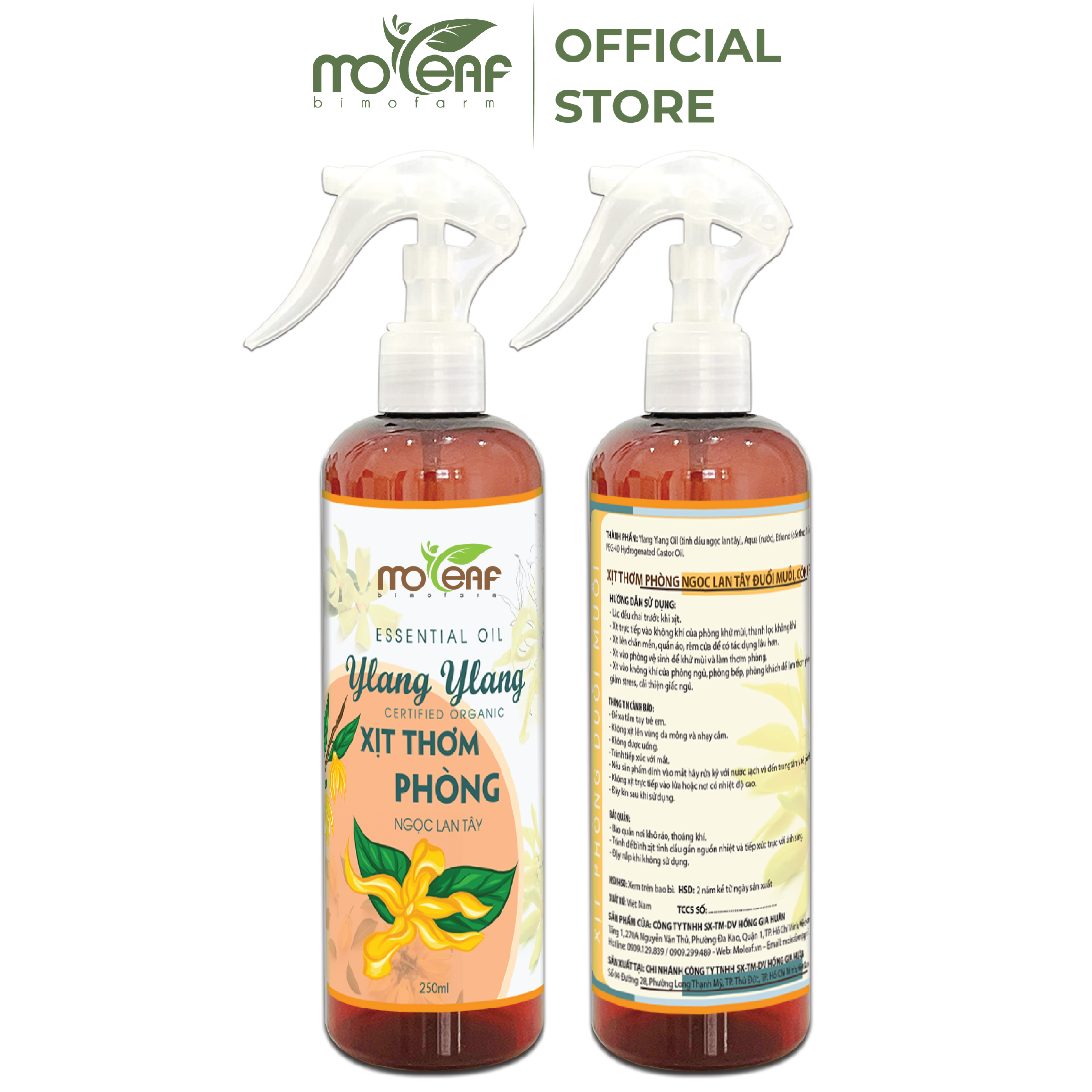 Xịt Thơm Phòng Moleaf Tinh Dầu Ngọc Lan Tây Thơm Mát Lọc Không Khí Đuổi Muỗi &amp; Côn trùng 250ml