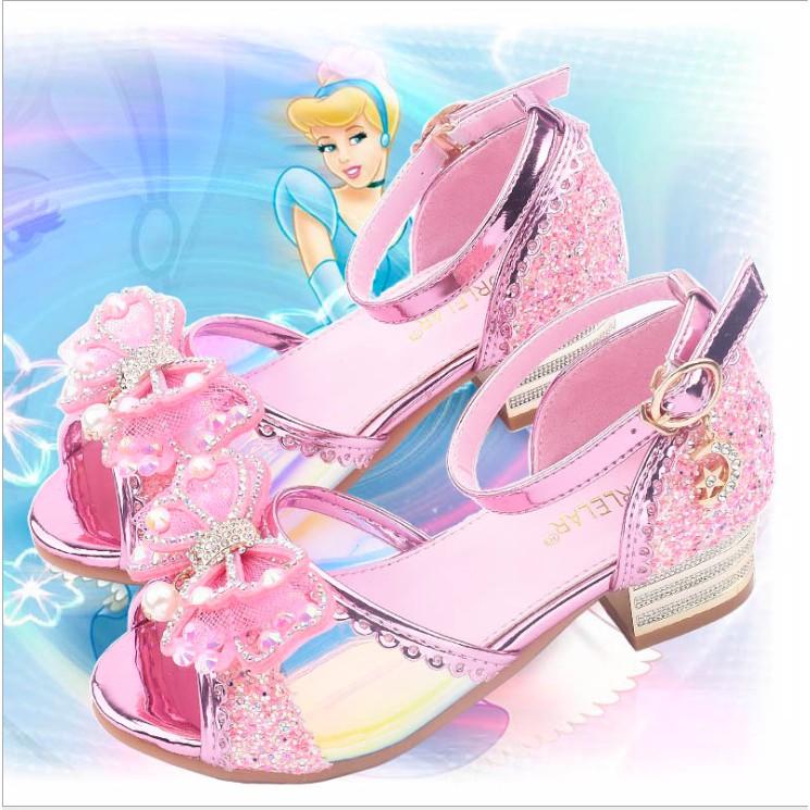 Giày Elsa bé gái cao gót hở mũi tráng gương từ 3-12 tuổi