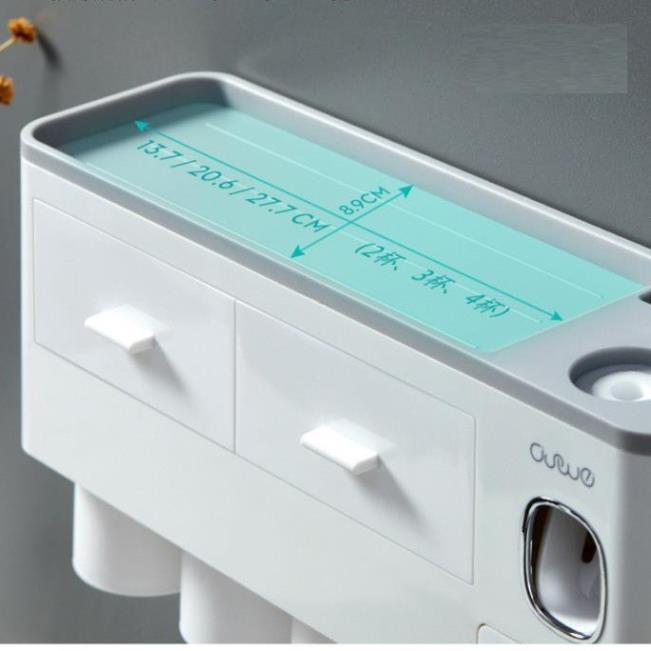 Giá để bàn chải kem đánh răng tặng kèm 4 cốc-Bộ Nhả Kem Đánh Răng Tự Động Thông Minh- Kệ Dán Tường