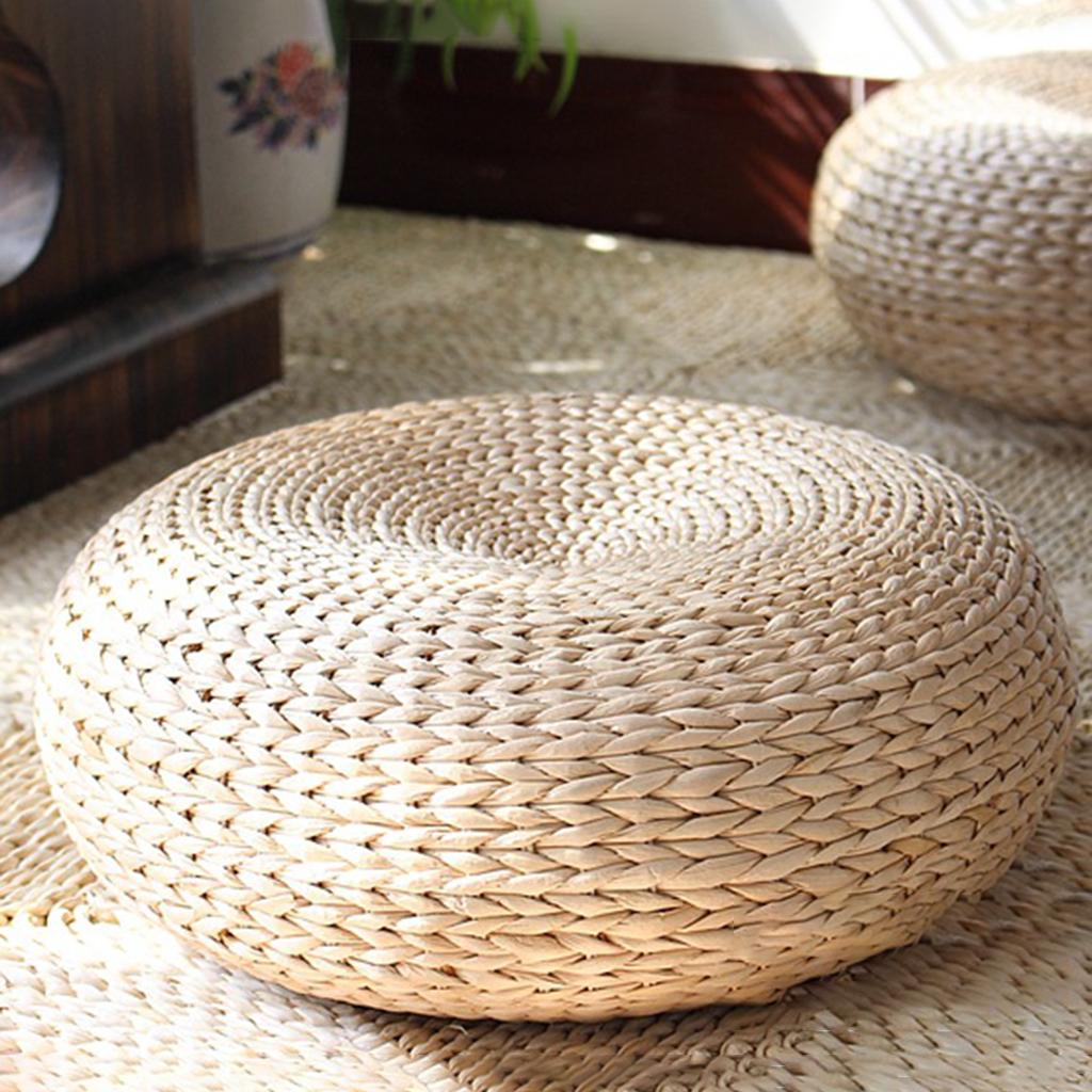 40cm Dia Straw Seat Cushion for Yoga Mat Soft Round Pouf Tatami Cushion Floor Cushion Mat Indoor Outdoor Use