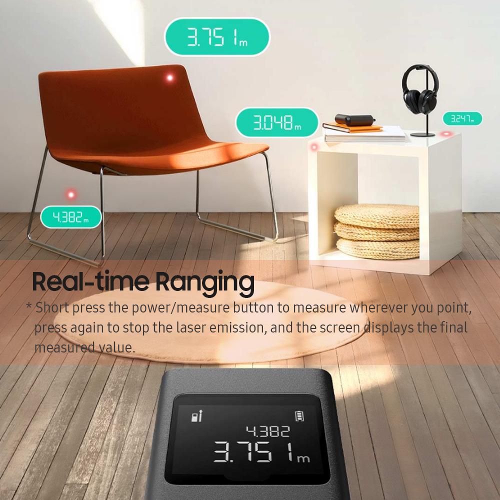 Máy đo khoảng cách laser thông minh Xiaomi Mijia Máy đo khoảng cách kỹ thuật số theo thời gian thực Khu vực/khối lượng/chiều dài Tính toán độ chính xác cao