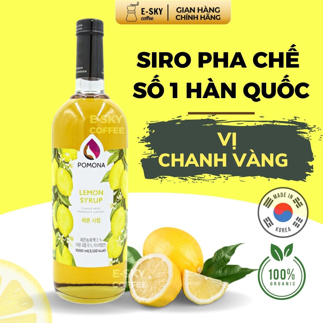 Siro Chanh Pomona Lemon Syrup Nguyên Liệu Pha Chế Hàn Quốc Chai Thủy Tinh 1 Lít