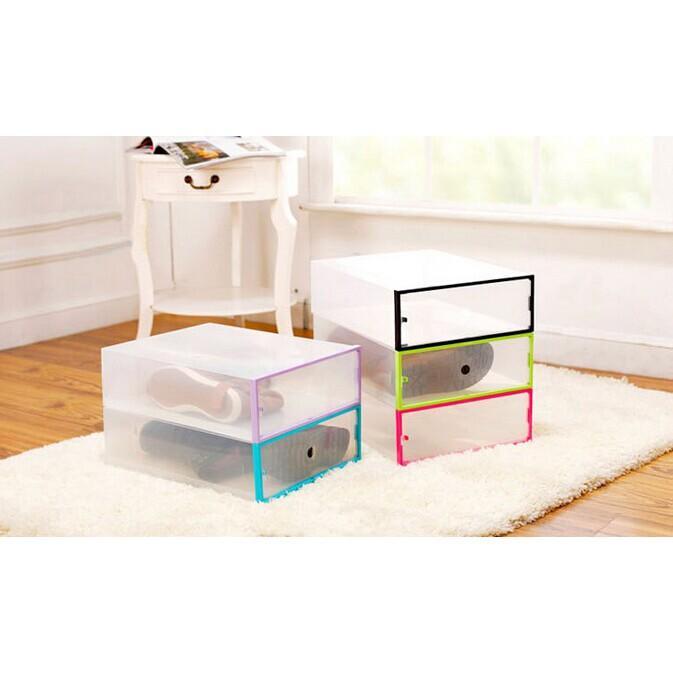Set 2 Hộp Đựng Giày Dép Có Khung Viền Nhựa