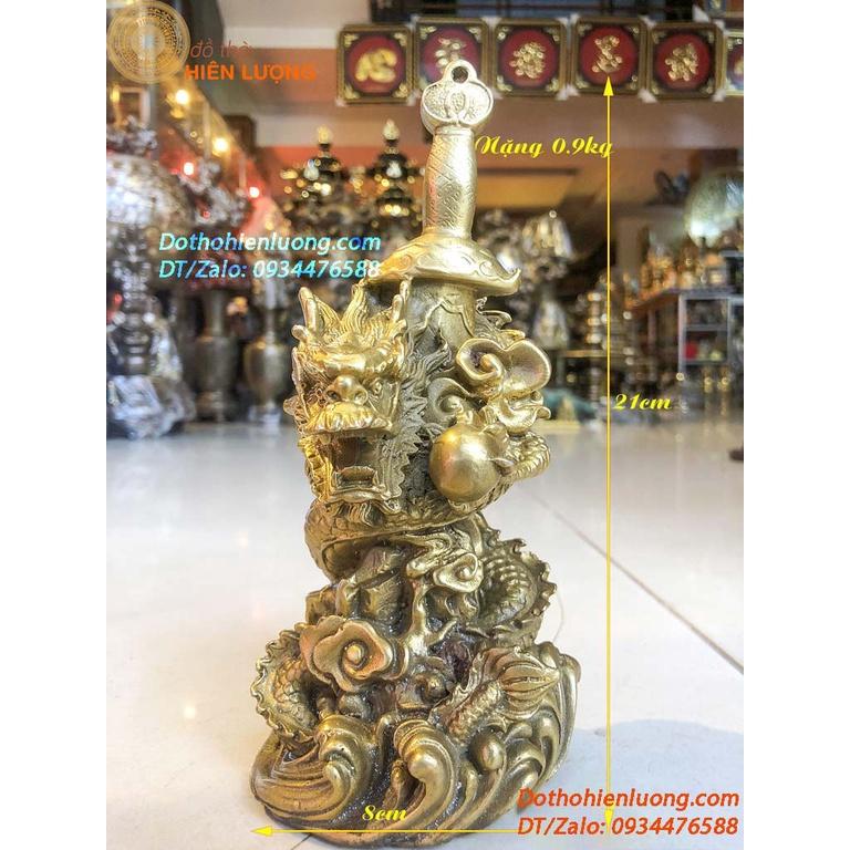 Rồng Cuộn Kiếm Bệ Đá Bằng Đồng Nguyên Chất Cao 20cm, Nặng 0,8Kg Đẹp Tinh Xảo