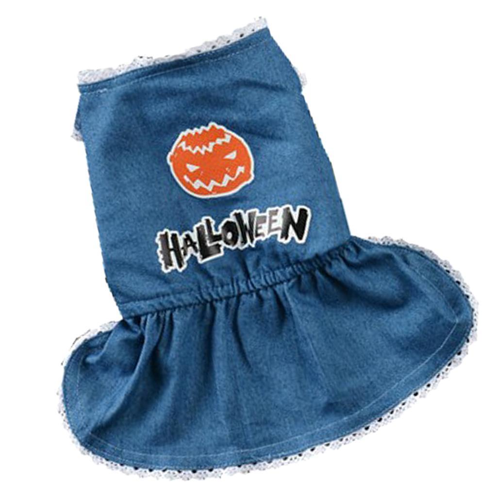 Halloween Pet Dog Dress Jeans Skirt Puppy Clothes Apparel Accessory