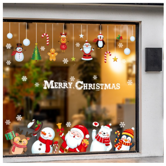 Decal trang trí Noel - Rèm dây ông già Noel và những người bạn phát quà