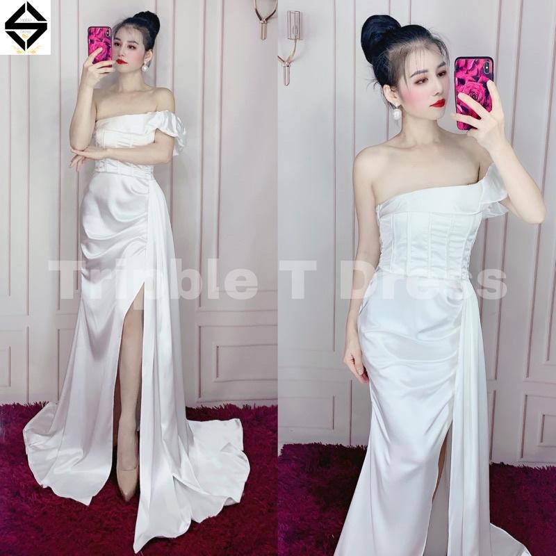 Đầm maxi body dạ hội lệch 1 vai sang trọng xẻ đùi TRIPBLE T DRESS - size S/M/L - MS206Y