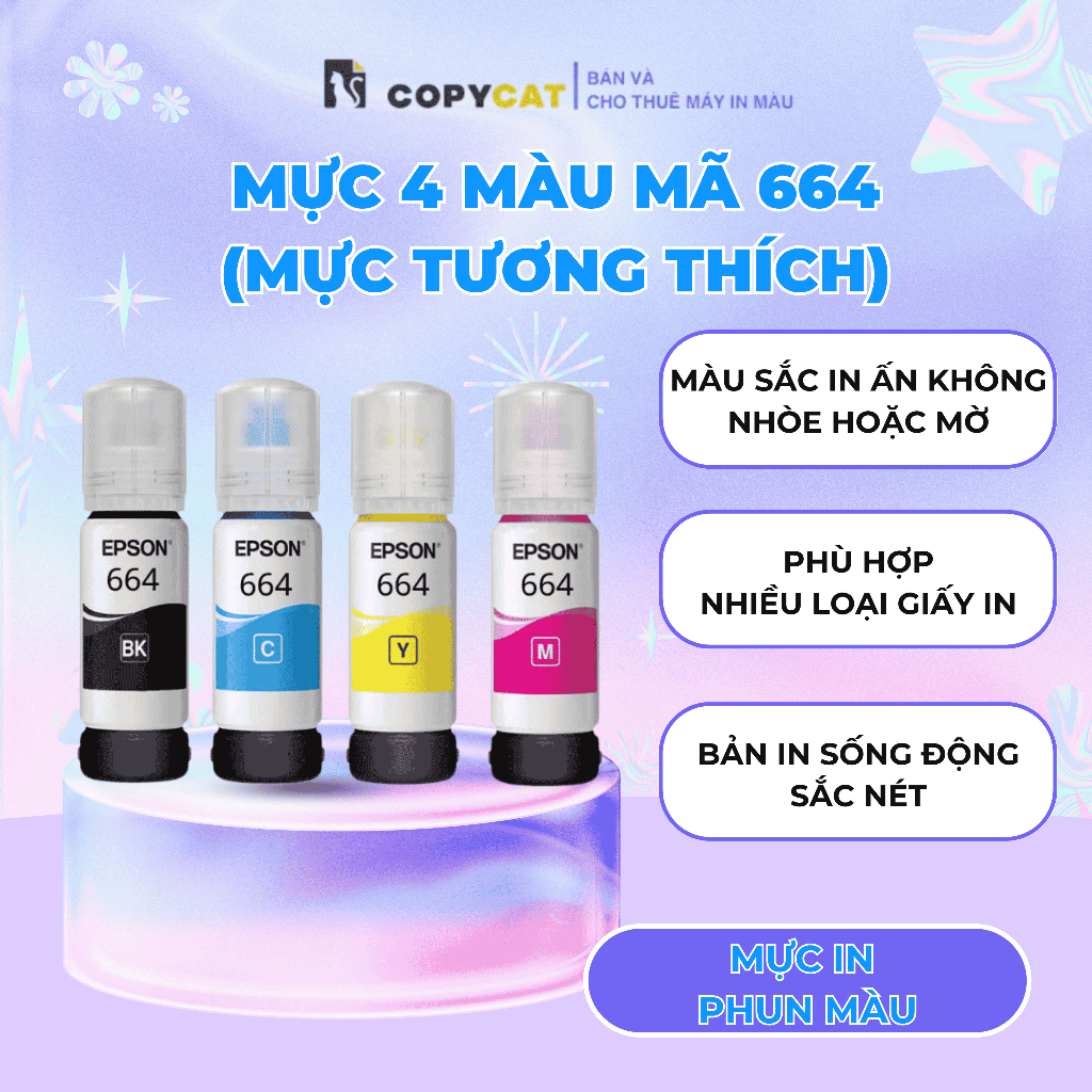 Mực in Epson (TƯƠNG THÍCH) mã 664 dùng cho máy L100, L200, L110, L210, L300, L350,,.(MUA COMBO TẶNG 1 CHAI)