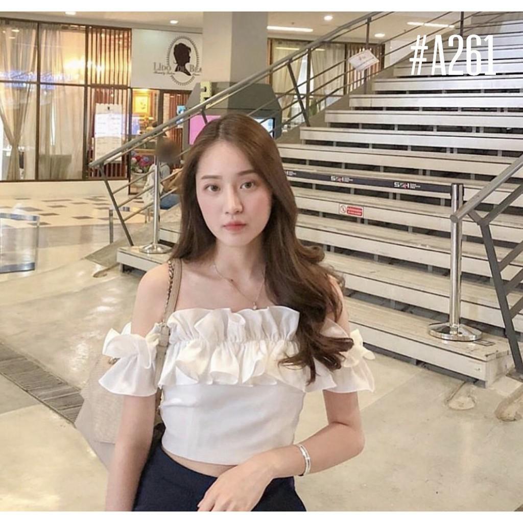 Áo trễ vai voan lụa chun lưng sau tiểu thư siêu xinh
