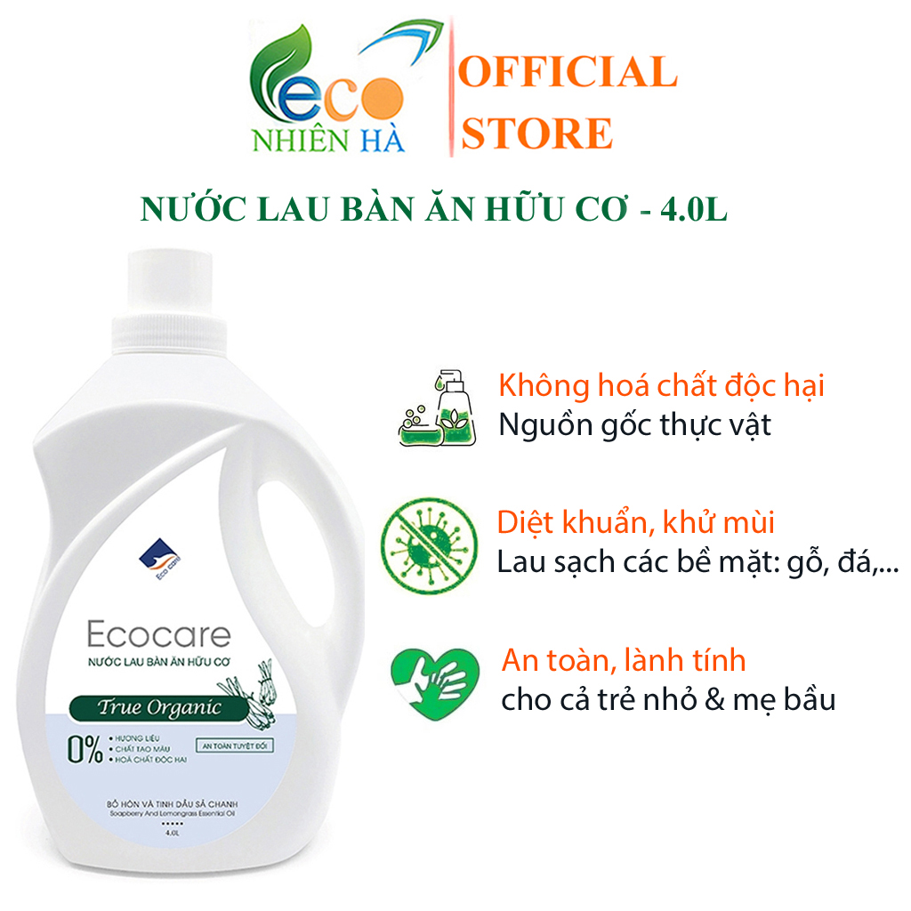 Nước lau kính ECOCARE 4L tinh dầu thiên nhiên, lau bàn ăn, lau bếp, đuổi muỗi, khử khuẩn