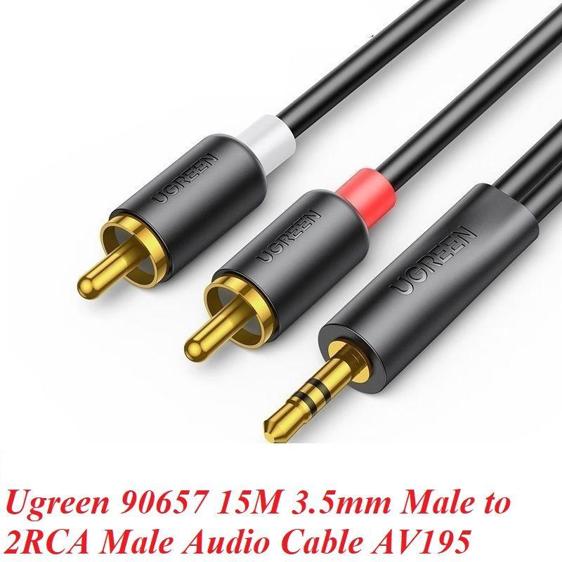 Ugreen UG90657AV195TK 15M 3.5mm ra 2RCA dây âm thanh 3 ly ra 2 hoa sen đầu mạ vàng - HÀNG CHÍNH HÃNG