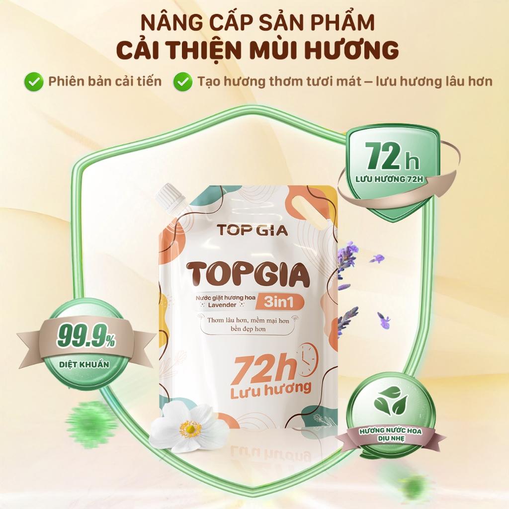 Nước Giặt MUA 1 TẶNG 1 TopGia 3in1, Lavender,Hoa Hồng,Dịu Nhẹ Sạch Vết Bẩn, Lưu Hương 72h - TopGia3in1 đa sắc
