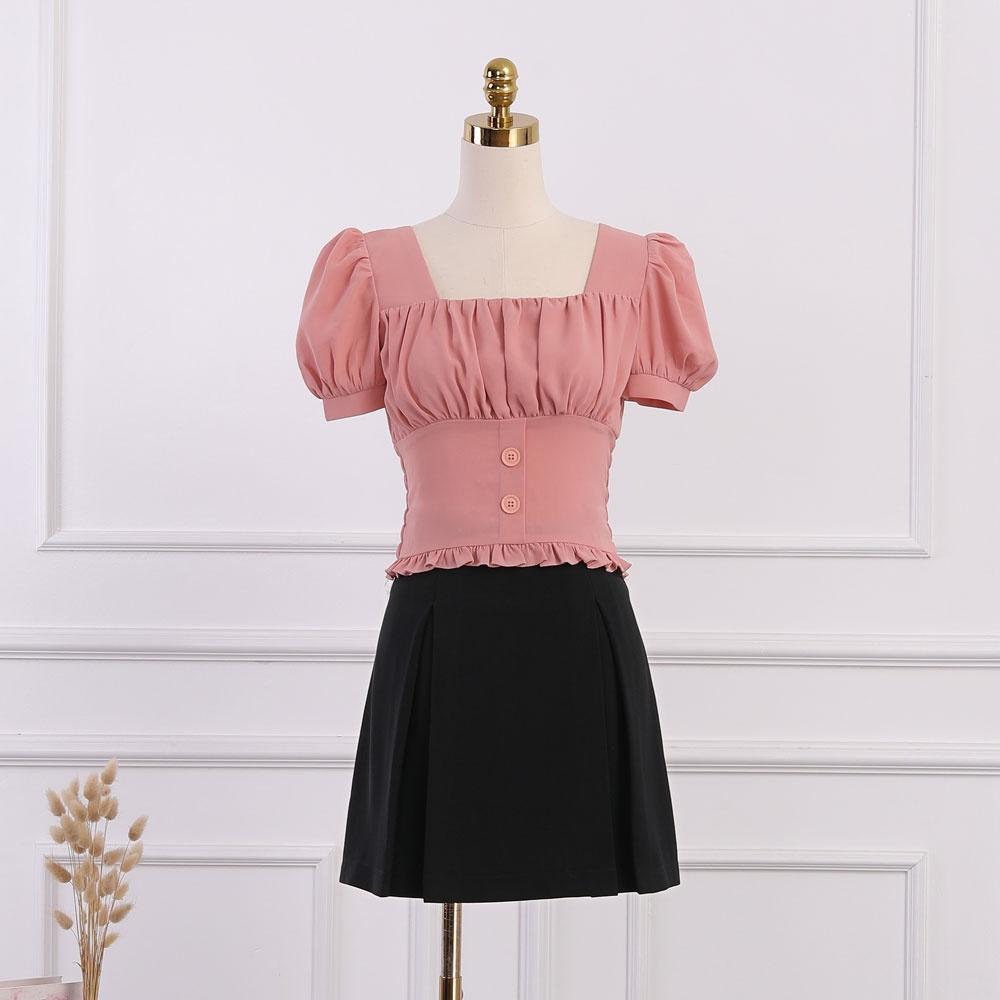 Áo sơ mi croptop trẻ trung, xếp ly ngực, ôm eo, bèo gấu, hàng thiết kế chính hãng cao cấp TK Fashion - SMKA74