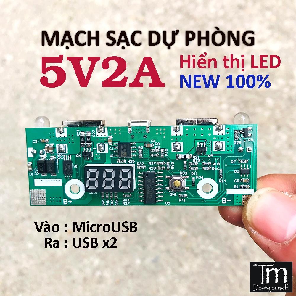 Mạch Sạc Dự Phòng 2A 2USB Hiển Thị LED