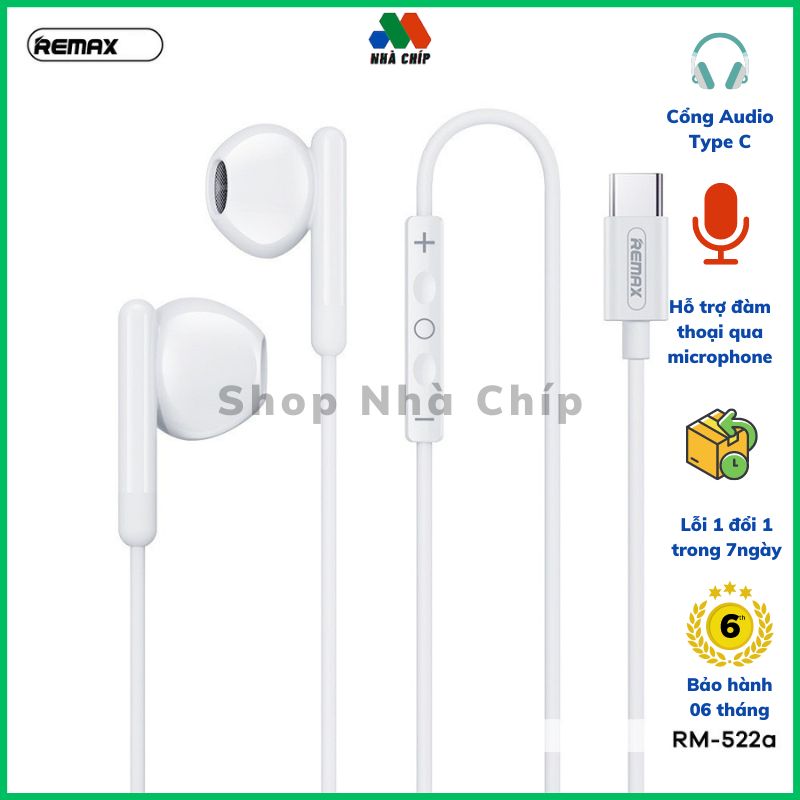 Tai nghe có dây chân TypeC Remax RM-522a Hàng chính hãng - Tặng kèm gía đỡ điện thoại
