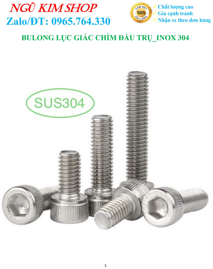 BULONG LỤC GIÁC CHÌM ĐẦU TRỤ M8 _ INOX304