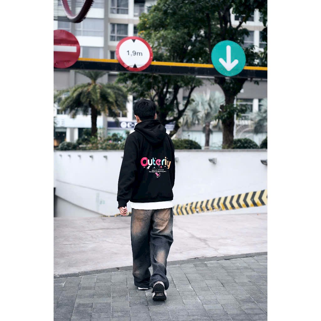 Áo hoodie nỉ khủng long OUTERITY chống nắng có dây kéo có mũ nam nữ basic cực chất trẻ trung Dày Dặn họa tiết chữ in, áo khoác hoodie cặp đôi