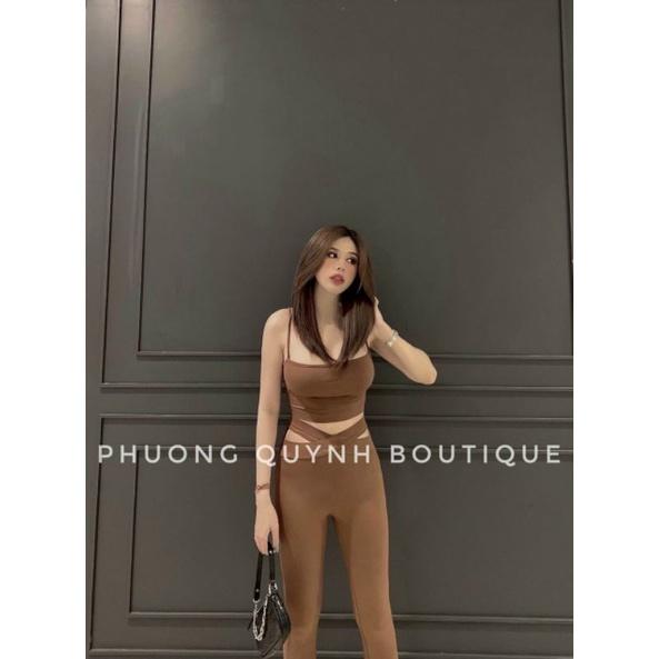 Sét áo 2 dây croptop quần legging chéo eo
