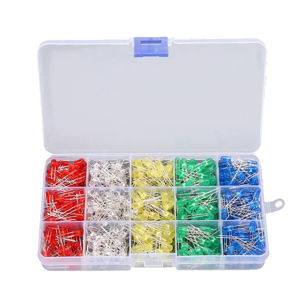 500pcs Assorted 5mm DẪN Ánh Sáng Trắng/Vàng/Đỏ/Xanh Dương/Xanh Lá Điốt DIY Bộ Dụng Cụ