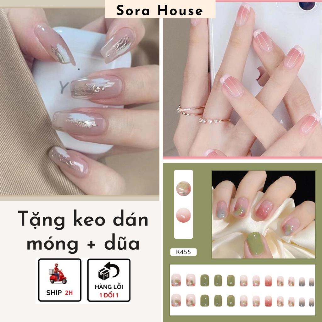 Móng Giả | Set 24 Móng Tay Giả Trắng Ombre️ Kèm Keo Dán Móng | R400 - R500