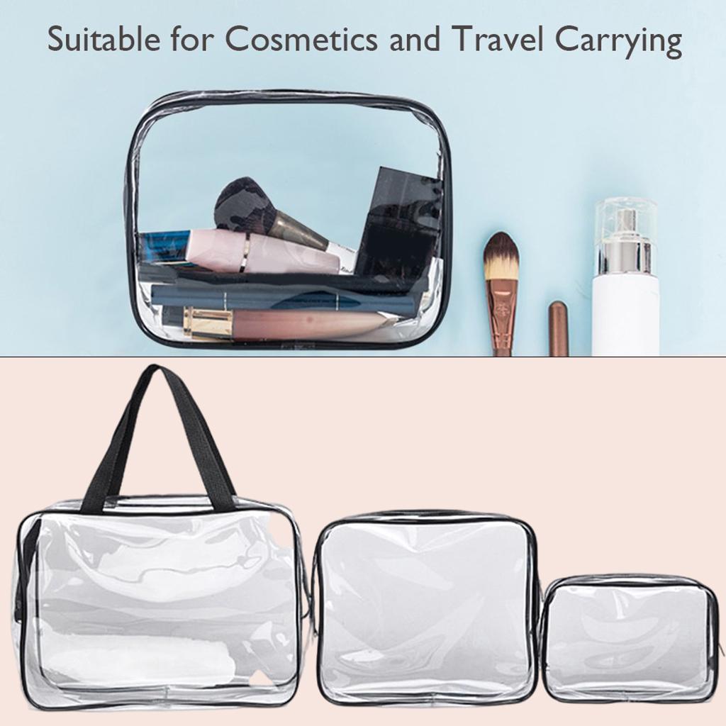 3x Portable Clear Makeup Bag Zipper Waterproof Cosmetics Bag Transparent Travel Storage Carry Pouch PVC Zippered Toiletry Bag Organizers with Handle