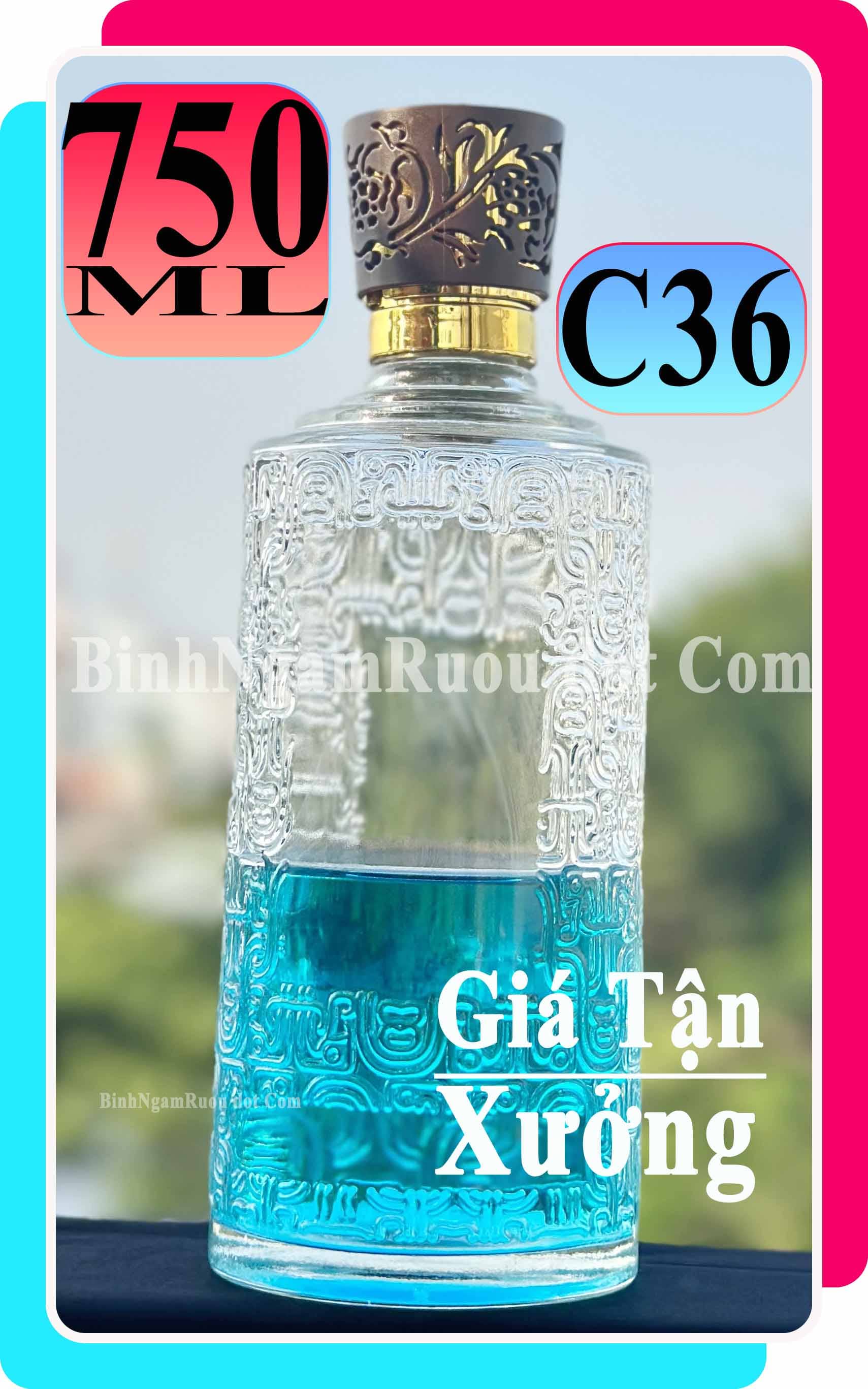 C36 Chai Đựng Rượu Hoa Văn Thủy Tinh Cao Cấp 750ml - Đẹp Cao Cấp - Nắp Kín Thủy Tinh Trong - Tặng Biếu Sang Trọng
