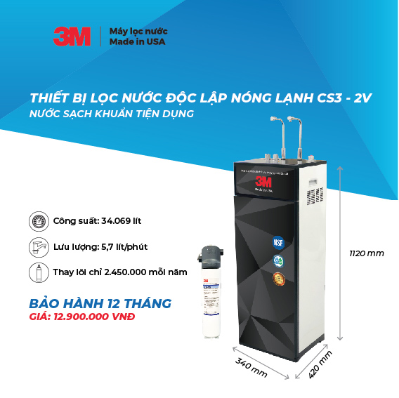 Máy Lọc Nước Nóng Lạnh Độc Lập CS3-2V (Sử Dụng 3M BREW120-MS) - Hàng Chính Hãng