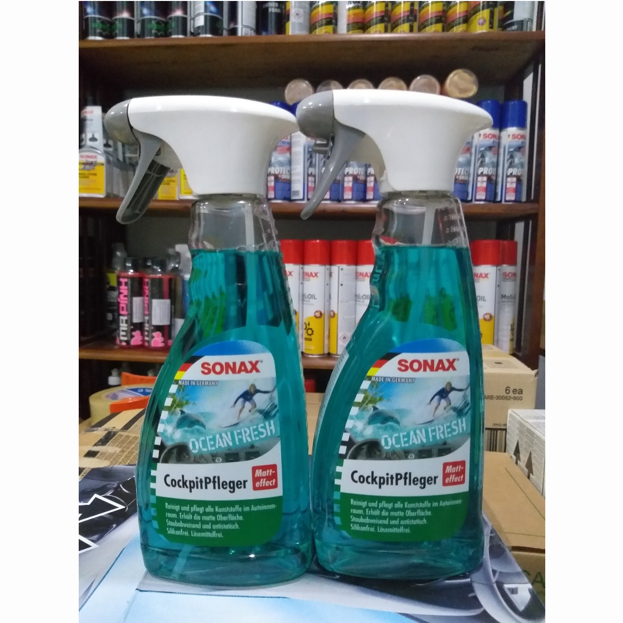 Bảo dưỡng, làm sạch nhựa trong. Mùi Đại Dương Ca- ri-bê ban mai SONAX Cockpit Spray Matt Effect Ocean-fresh 364241 (500 ml)
