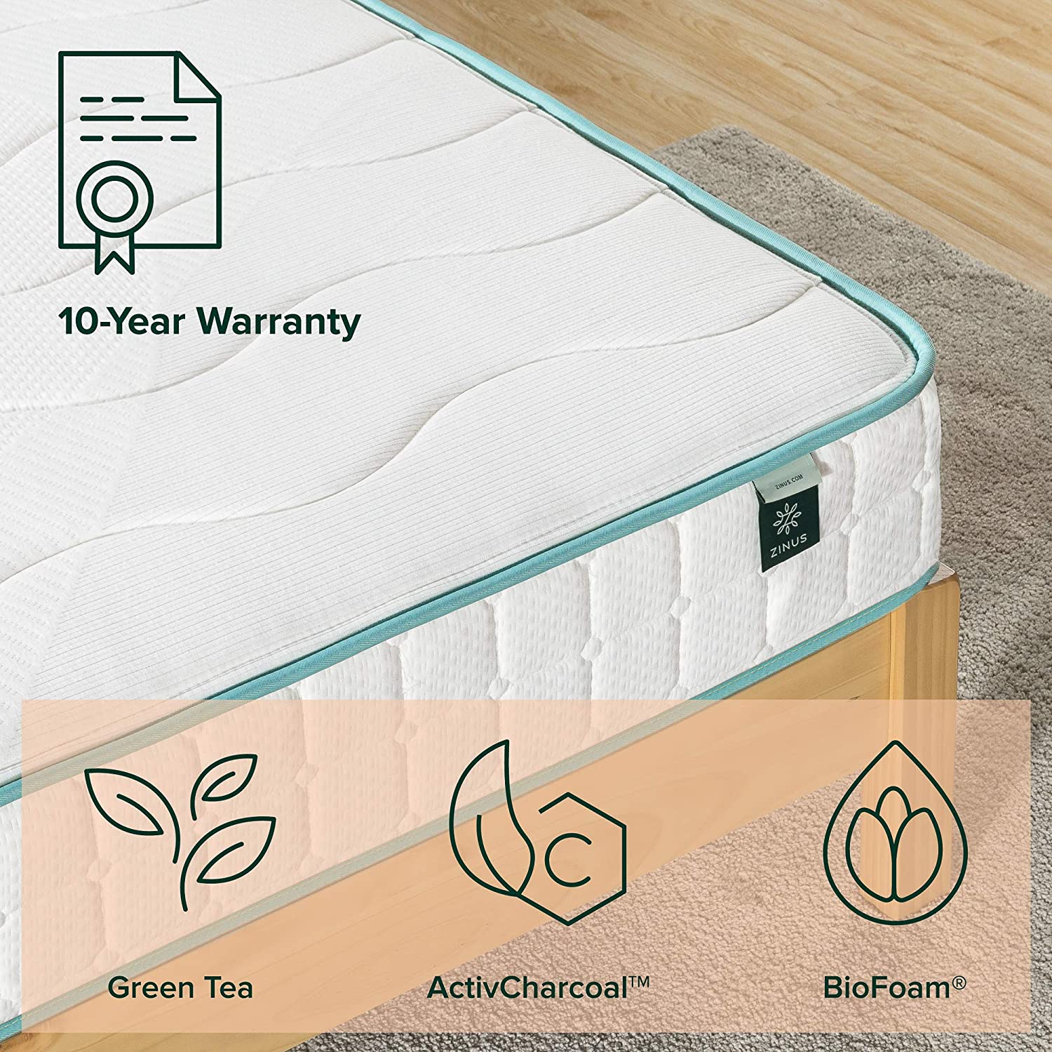 Nệm Lò Xo Cao Su Liên Kết Zinus 18cm Bonnel Mattress