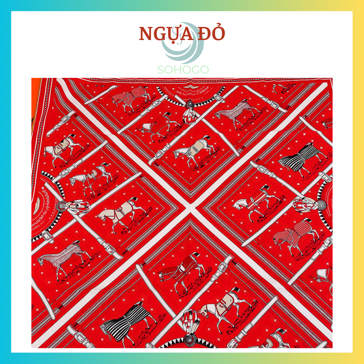 -Khăn Lụa Vuông Mỏng Cao Cấp 70X70 cm Họa Tiết Yên Ngựa-Khăn Turban Bandana Choàng Cổ, Trùm Đầu Đi Biển, Buộc Tóc, Làm Áo Yếm Thời Trang