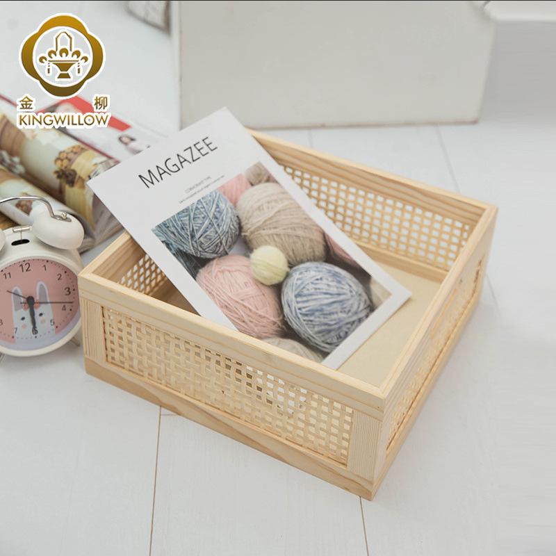 Giá thấp nhất Kim Lưu nhà máy tính để bàn tre dệt ins gió gỗ giỏ lưu trữ hộp lưu trữ tre dệt hiên gỗ hộp khung gỗ giỏ lưu trữ