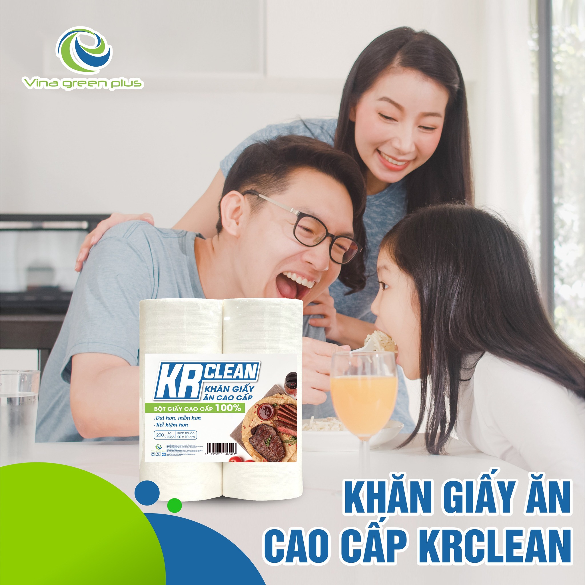 Khăn Giấy Ăn Cao Cấp KRClean 2 cuộn- 100 Tờ/ Cuộn - Siêu Mịn/Siêu Mềm