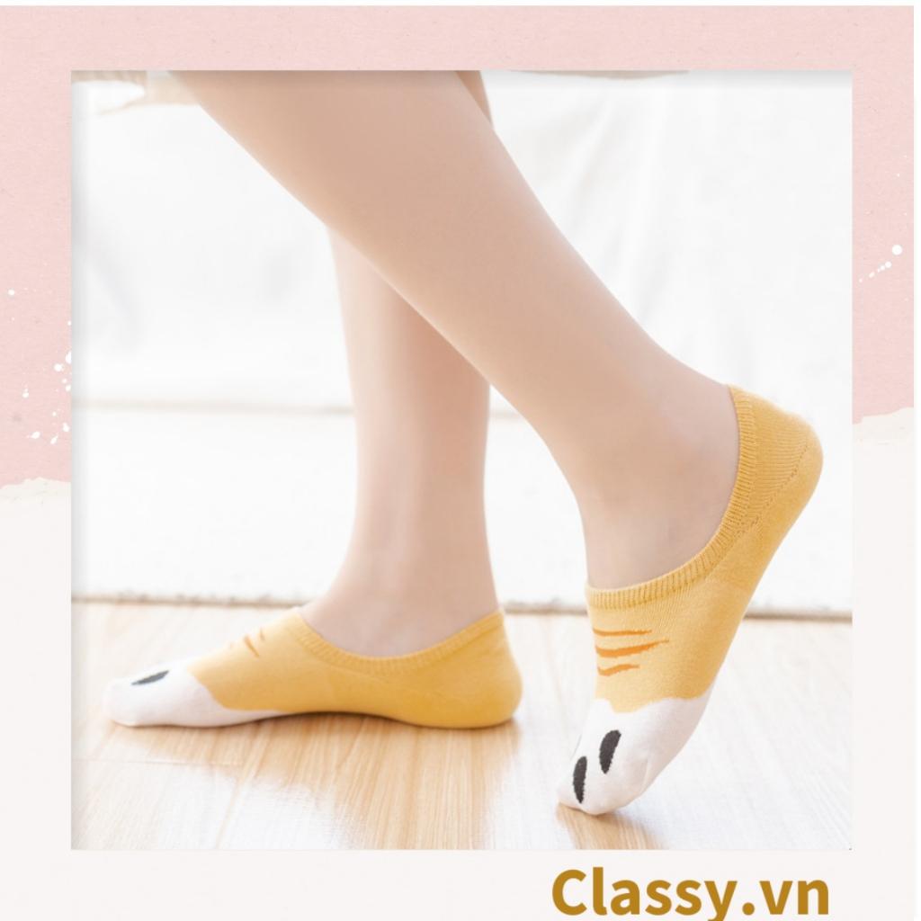 Tất cổ ngắn Classy, vớ cổ ngắn cotton họa tiết bàn chân phối hai màu dễ thương G1434