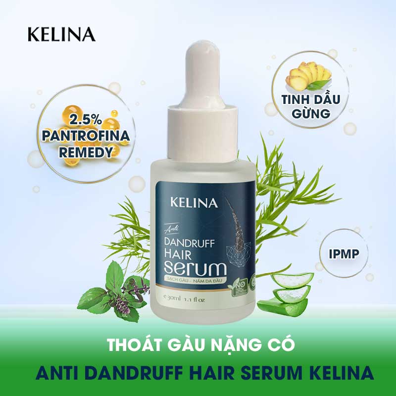 Serum Ngăn Ngừa Gàu Ngứa, Tiêu Trừ Nấm Da Đầu, Vảy Nến, Tái Tạo &amp; Phục Hồi Tóc Hư Tổn, Bảo Vệ Da Đầu Kelina 30m