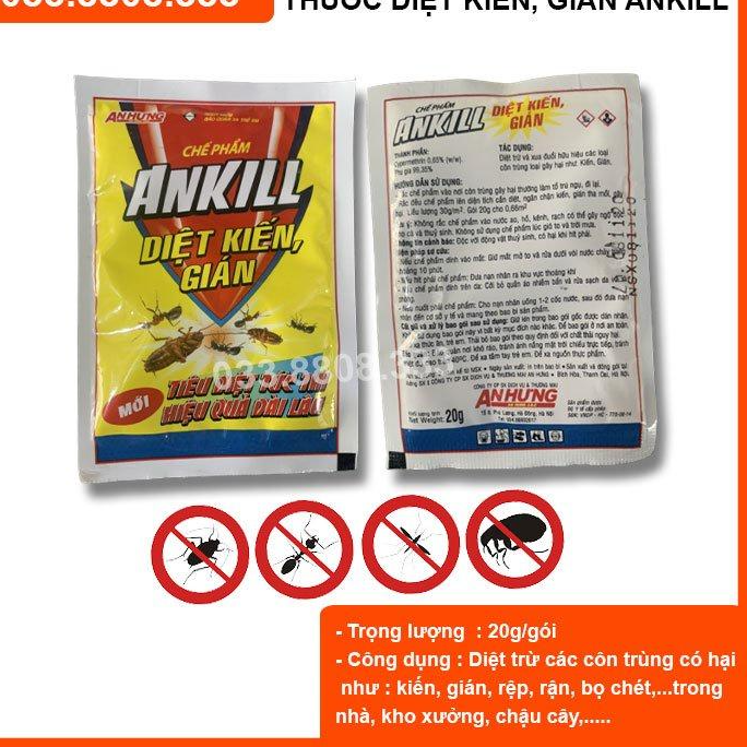 10 gói thuốc diệt kiến AnKill , thuốc diệt gián sinh học dạng gói hiệu quả ngay khi sử dụng.