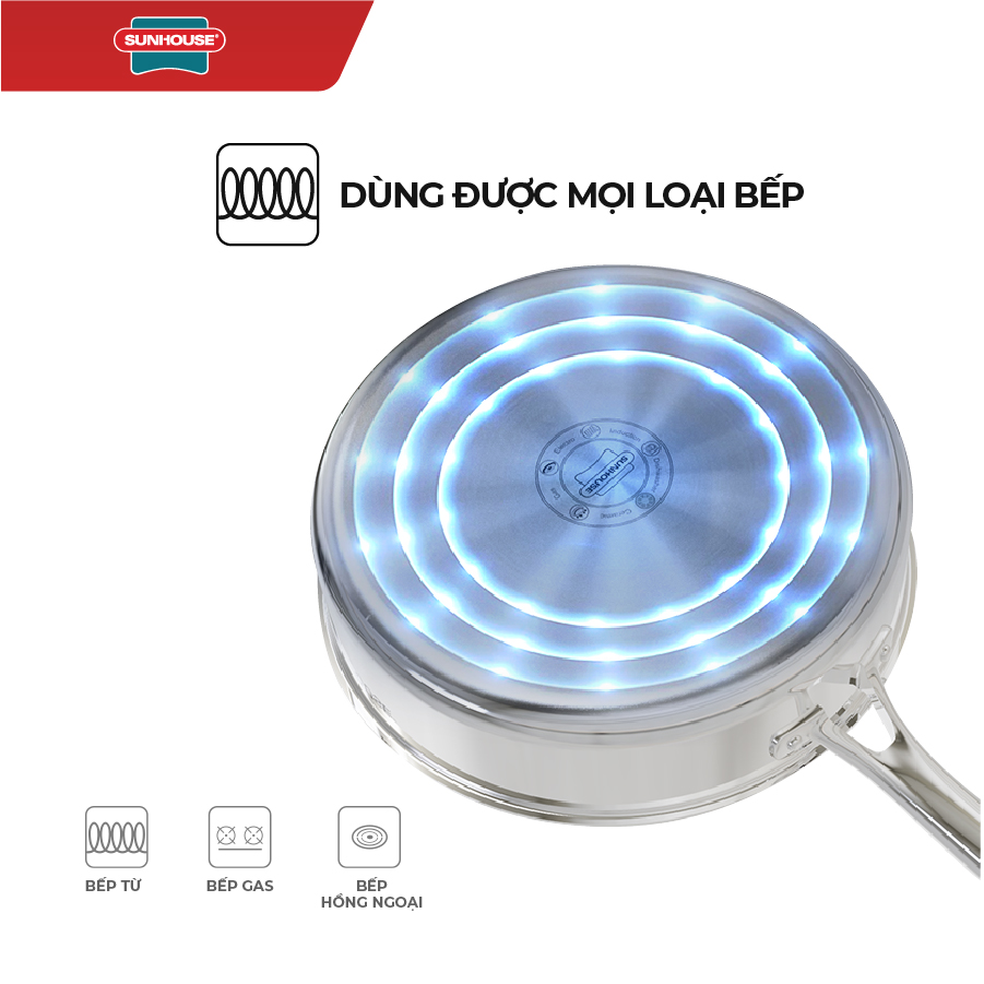 Chảo Inox 3 lớp Ultra Titanium Sunhouse STIM - Dùng cho mọi loại bếp - Hàng chính hãng