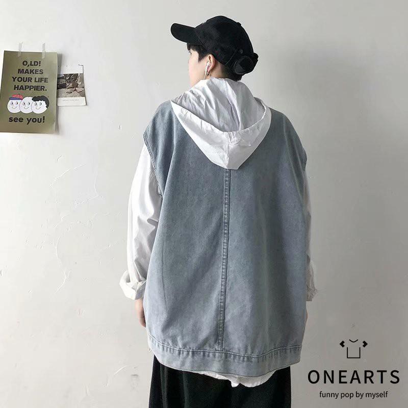 Áo Khoác Denim Không Tay Phong Cách Retro Nam Tính