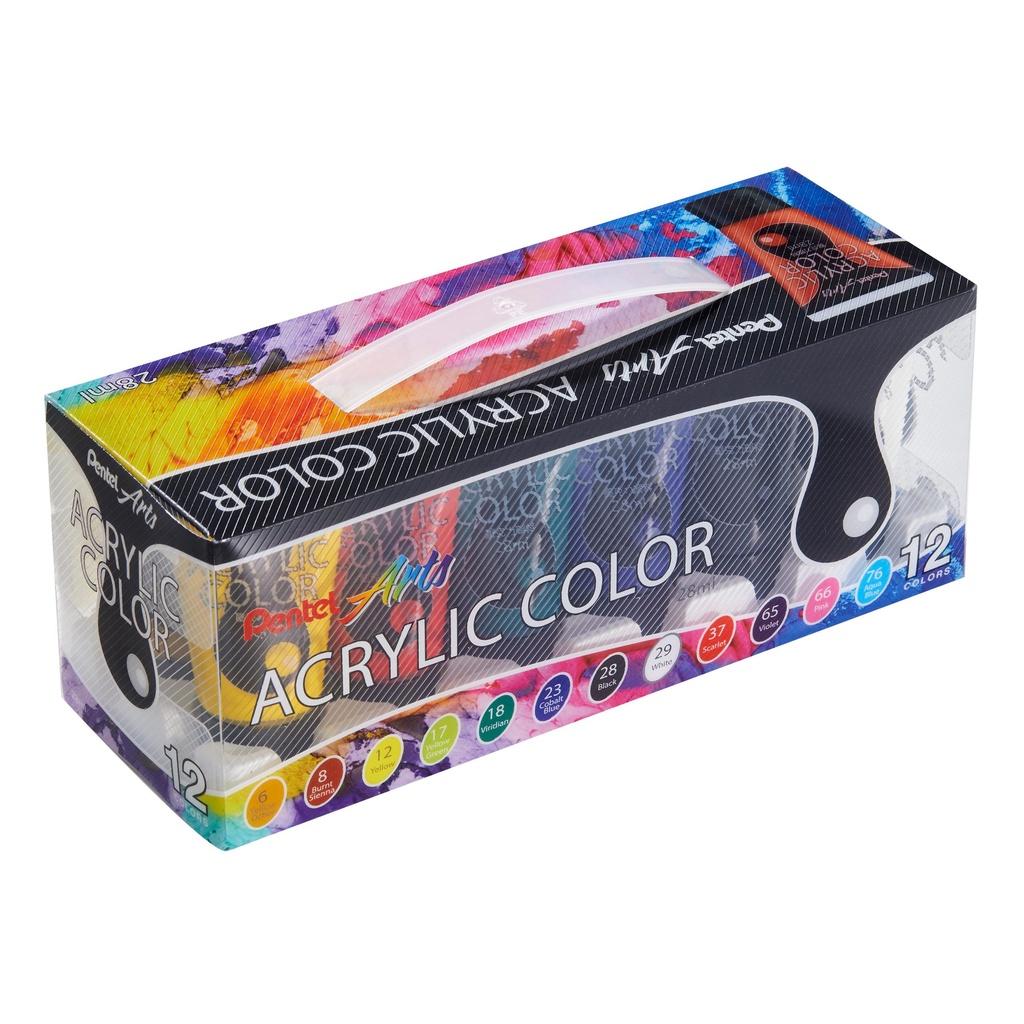Bộ 12 Tuýp Màu Vẽ Acrylic Pentel WA2-6E| Vẽ Trên Mọi Chất Liệu 28ml| Chất Liệu An Toàn Cho Sức Khỏe