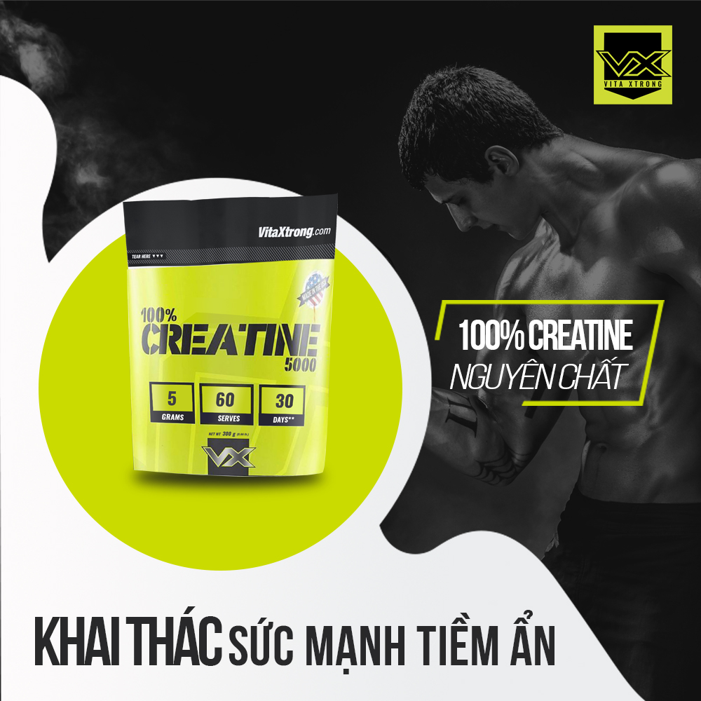 100% Creatine 5000 Vitaxtrong (300g - 60 Lần Dùng) Hỗ Trợ Tăng Sức Mạnh Vượt Ngưỡng Trong Tập Luyện