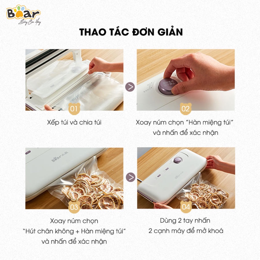 Máy Hút Chân Không Bear VS-B01V1 4 Tính Năng: Hàn Miệng Túi, Cắt Túi, Hút Chân Không Dạng Hộp - Hàng chính hãng