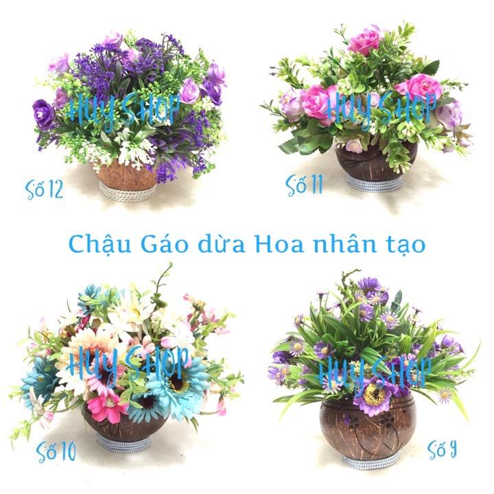 CHẬU GÁO DỪA HOA NHÂN TẠO TRANG TRÍ NHÀ CỬA 9-12