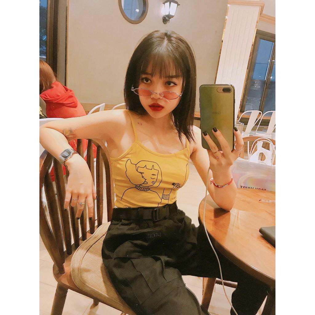 Kính râm thời trang Ulzzang oval tin hin vàng
