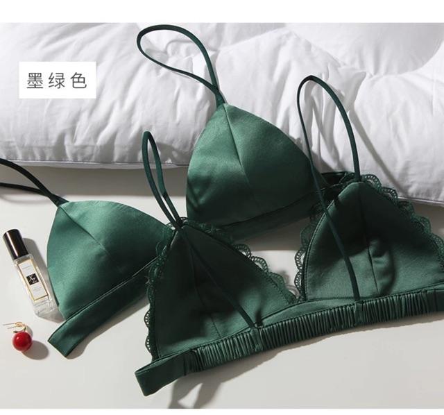 Áo Lót Bralette Vải Satin Dây Mảnh Không Gọng Viền Ren B066