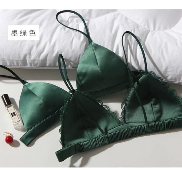  Áo Lót Bralette Vải Satin Dây Mảnh Không Gọng Viền Ren B066