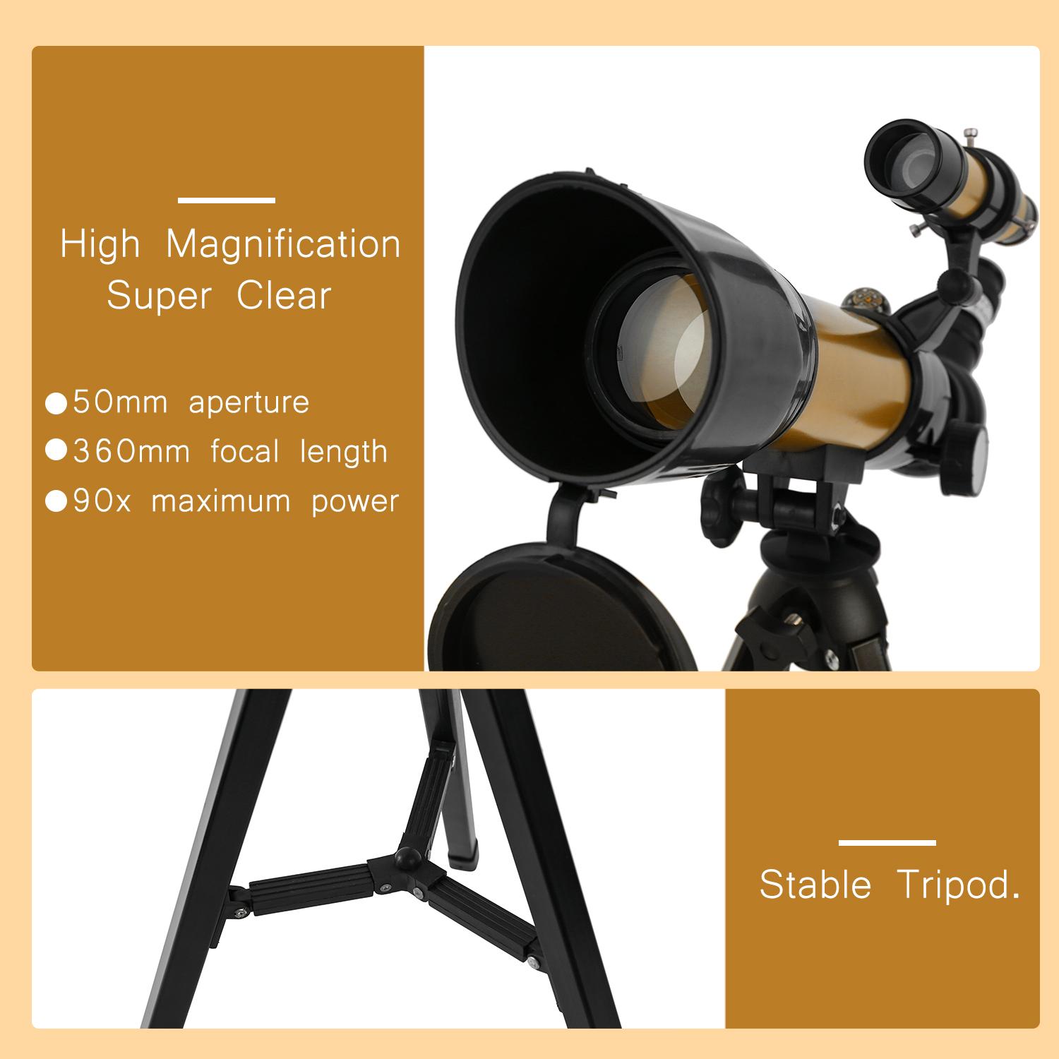 Astronomical Telescope 90X HD Monocular Telescope Refractor Spotting Scope Beginner Kids Telescope with 5×24 Finder