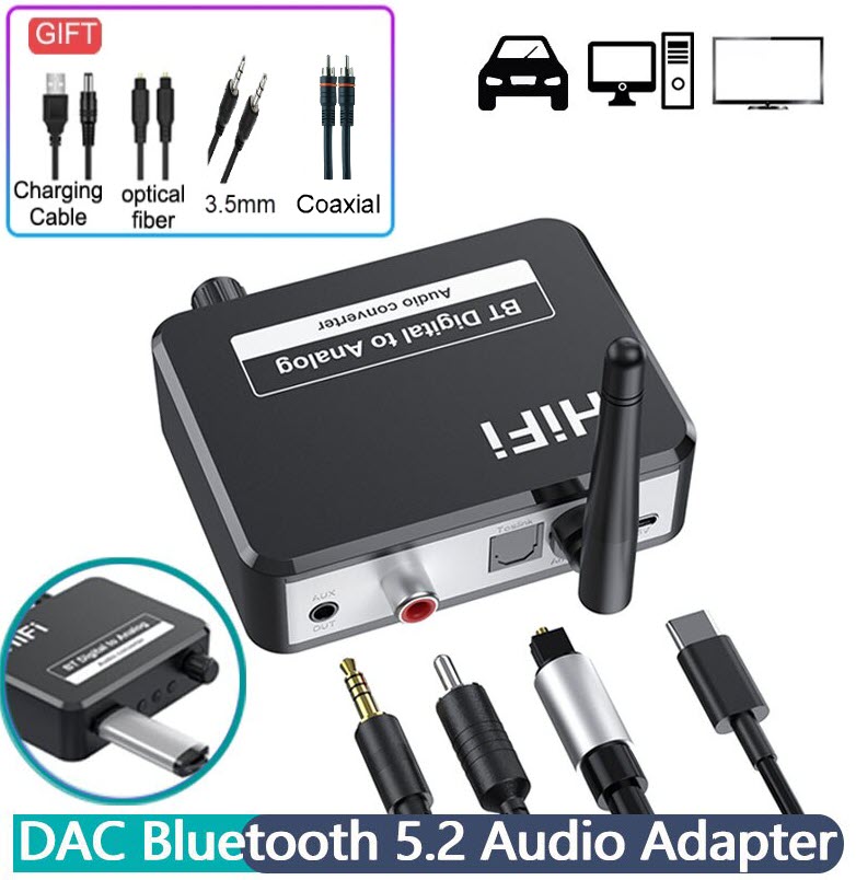 Kèm Quà Tặng 199K - Bộ Giải Mã DAC Và Thu Nhận Âm Thanh B35S Bluetooth 5.2 Hỗ Trợ Kết Nối Optical/Coaxial/AUX/USB. B35S Bluetooth Audio Receiver DAC Digital to Analog Converter 3.5MM AUX USB U Disk Spdif Toslink Optical Coaxial Jack Wireless Adapter