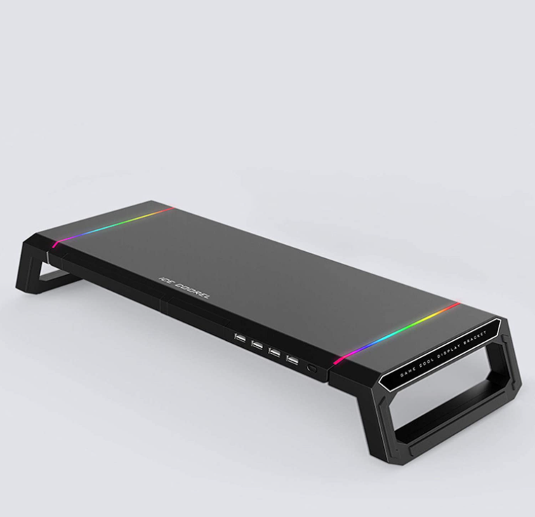 Kệ nâng cao máy tính đa chức năng với đèn chiếu sáng RGB và 4 cổng USB 3.0, Giá đỡ màn hình có thể gập lại,  tải 30kg / 66Ib