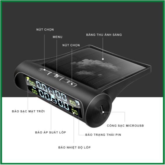 Cảm Biến Áp Suất Lốp Ô Tô TPMS Màn Hình LCD dùng Năng Lượng Mặt Trời