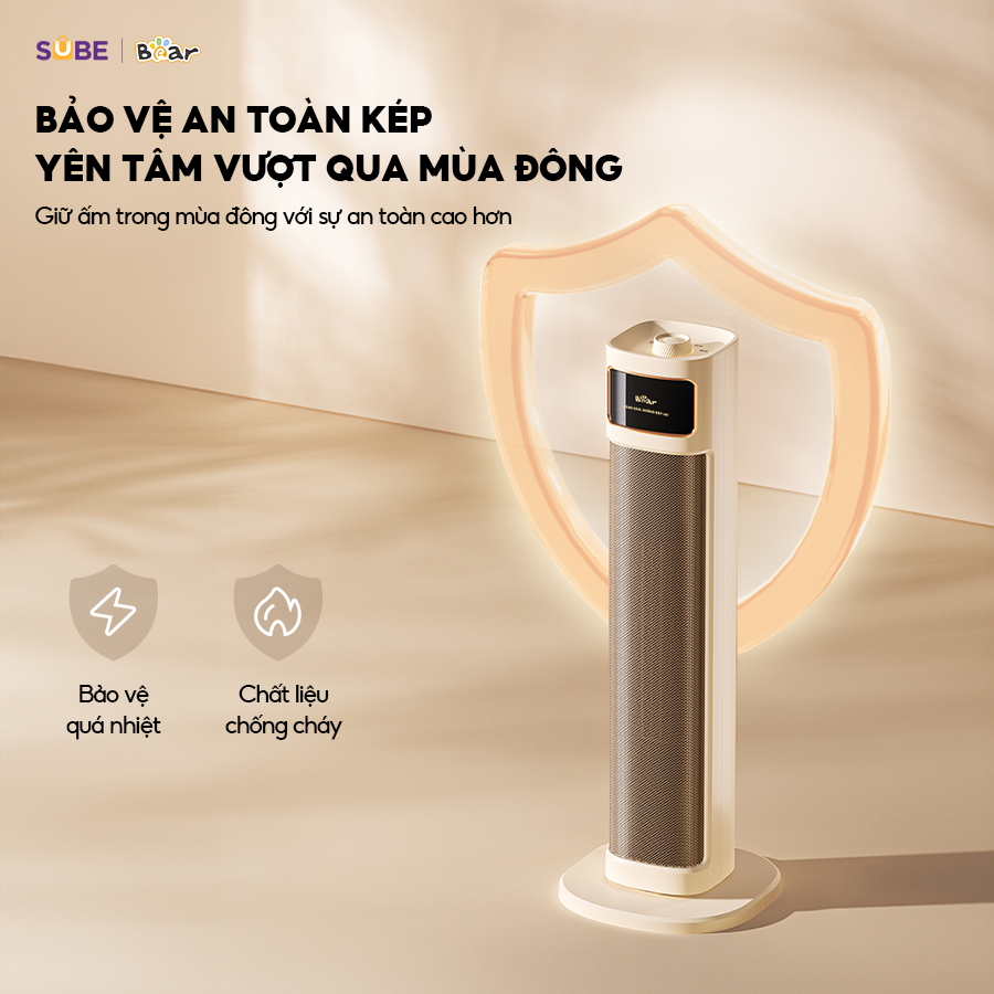 Quạt Sưởi Bear Máy Sưởi Gốm Quạt Sưởi Đứng Làm Ấm Không Khô Da Xoay 90 Độ Không Gây Ồn Tiết Kiệm Điện DNQ - P20Y5 - Hàng Chính Hãng